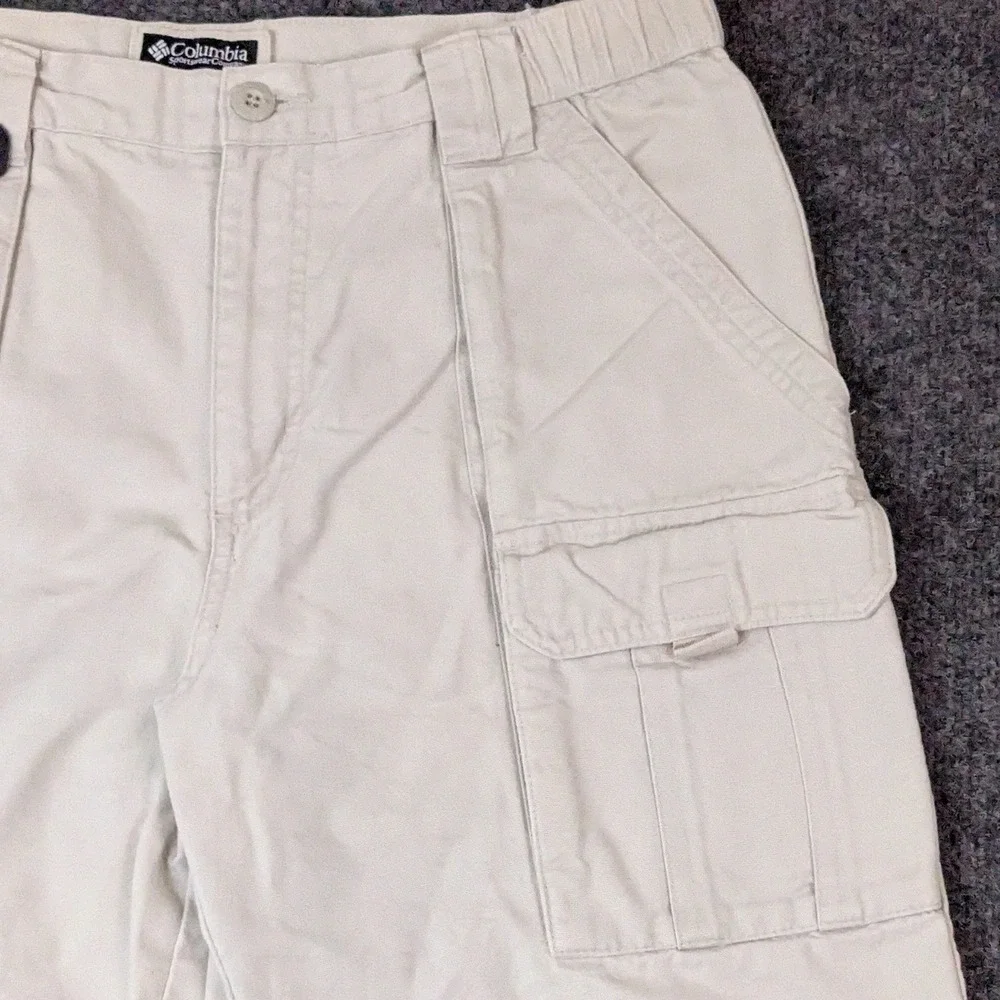 Columbia Mens 32 Tan Cotton Canvas Cargo Shorts Hiking Utility Outdoor 9 Inseam